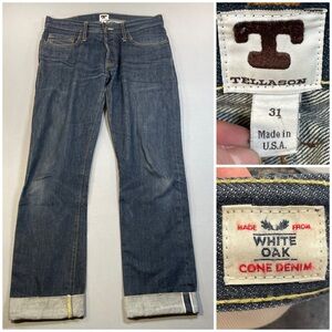 Tellason John Graham Mellor Slim Straight Selvedge Jeans, White Oak Denim, 31